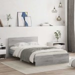 vidaXL Cadru de pat cu tăblie și LED, gri sonoma, 140x200 cm vidaXL Cadru de pat cu tăblie și LED, gri sonoma, 140x200 cm