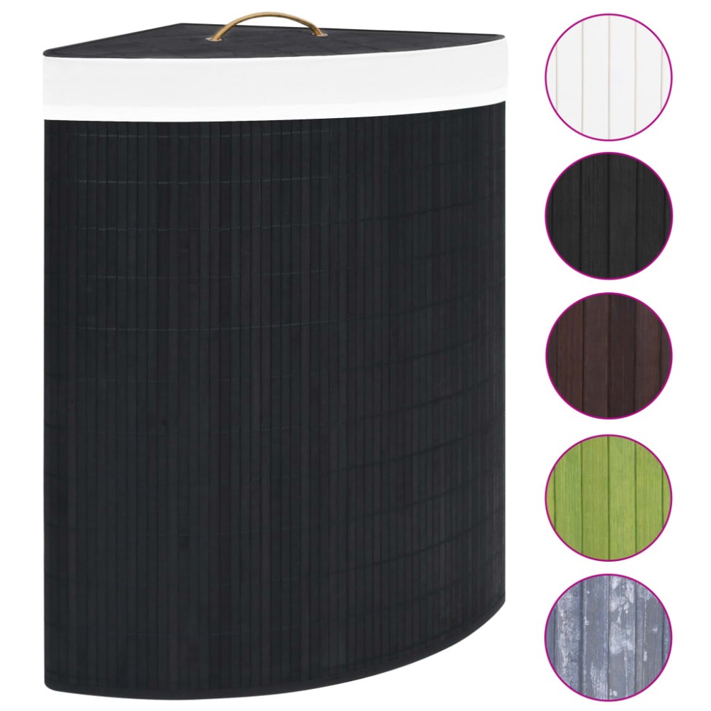 vidaXL Coș de rufe din bambus de colț, negru, 60 L