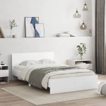 vidaXL Cadru de pat cu tăblie și LED, alb, 140x190 cm vidaXL Cadru de pat cu tăblie și LED, alb, 140x190 cm