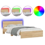 vidaXL Cadru de pat cu tăblie și LED, stejar sonoma, 140x190 cm vidaXL Cadru de pat cu tăblie și LED, stejar sonoma, 140x190 cm