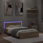 vidaXL Cadru de pat cu tăblie și LED, stejar sonoma, 140x190 cm vidaXL Cadru de pat cu tăblie și LED, stejar sonoma, 140x190 cm