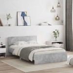 vidaXL Cadru de pat cu tăblie și LED, gri beton, 140x190 cm vidaXL Cadru de pat cu tăblie și LED, gri beton, 140x190 cm