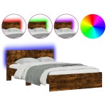 vidaXL Cadru de pat cu tăblie și LED, stejar fumuriu, 140x190 cm vidaXL Cadru de pat cu tăblie și LED, stejar fumuriu, 140x190 cm