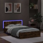 vidaXL Cadru de pat cu tăblie și LED, stejar fumuriu, 140x190 cm vidaXL Cadru de pat cu tăblie și LED, stejar fumuriu, 140x190 cm
