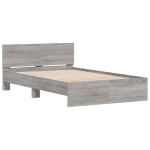 vidaXL Cadru de pat cu tăblie și LED, gri sonoma, 140x190 cm vidaXL Cadru de pat cu tăblie și LED, gri sonoma, 140x190 cm