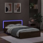 vidaXL Cadru de pat cu tăblie și LED, stejar maro, 140x190 cm vidaXL Cadru de pat cu tăblie și LED, stejar maro, 140x190 cm