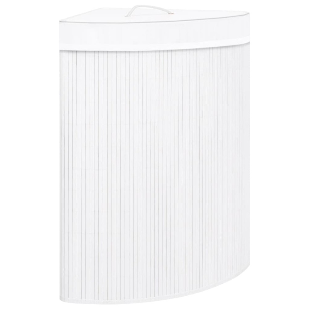 vidaXL Coș de rufe din bambus de colț, alb, 60 L