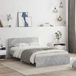 vidaXL Cadru de pat cu tăblie și LED, gri beton, 135x190 cm vidaXL Cadru de pat cu tăblie și LED, gri beton, 135x190 cm