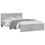 vidaXL Cadru de pat cu tăblie și LED, gri beton, 135x190 cm vidaXL Cadru de pat cu tăblie și LED, gri beton, 135x190 cm