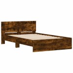 vidaXL Cadru de pat cu tăblie și LED, stejar fumuriu, 135x190 cm vidaXL Cadru de pat cu tăblie și LED, stejar fumuriu, 135x190 cm