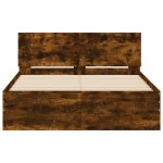 vidaXL Cadru de pat cu tăblie și LED, stejar fumuriu, 135x190 cm vidaXL Cadru de pat cu tăblie și LED, stejar fumuriu, 135x190 cm