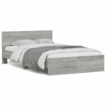 vidaXL Cadru de pat cu tăblie și LED, gri sonoma, 135x190 cm vidaXL Cadru de pat cu tăblie și LED, gri sonoma, 135x190 cm
