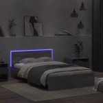 vidaXL Cadru de pat cu tăblie și LED, gri sonoma, 135x190 cm vidaXL Cadru de pat cu tăblie și LED, gri sonoma, 135x190 cm
