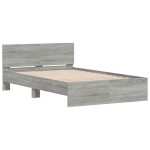 vidaXL Cadru de pat cu tăblie și LED, gri sonoma, 135x190 cm vidaXL Cadru de pat cu tăblie și LED, gri sonoma, 135x190 cm
