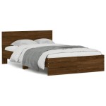 vidaXL Cadru de pat cu tăblie și LED, stejar maro, 135x190 cm vidaXL Cadru de pat cu tăblie și LED, stejar maro, 135x190 cm