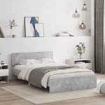 vidaXL Cadru de pat cu tăblie și LED, gri beton, 120x190 cm vidaXL Cadru de pat cu tăblie și LED, gri beton, 120x190 cm