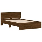 vidaXL Cadru de pat cu tăblie și LED, stejar maro, 120x190 cm vidaXL Cadru de pat cu tăblie și LED, stejar maro, 120x190 cm