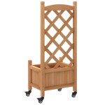vidaXL Jardinieră cu spalier și roți, maro, lemn masiv de brad vidaXL Jardinieră cu spalier și roți, maro, lemn masiv de brad