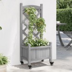 vidaXL Jardinieră cu spalier și roți, gri, lemn masiv de brad vidaXL Jardinieră cu spalier și roți, gri, lemn masiv de brad