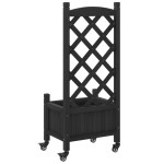 vidaXL Jardinieră cu spalier și roți, negru, lemn masiv de brad vidaXL Jardinieră cu spalier și roți, negru, lemn masiv de brad