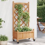 vidaXL Jardinieră cu spalier și roți, maro, lemn masiv de brad vidaXL Jardinieră cu spalier și roți, maro, lemn masiv de brad