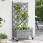 vidaXL Jardinieră cu spalier și roți, gri, lemn masiv de brad vidaXL Jardinieră cu spalier și roți, gri, lemn masiv de brad