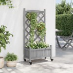 vidaXL Jardinieră cu spalier și roți, gri, lemn masiv de brad vidaXL Jardinieră cu spalier și roți, gri, lemn masiv de brad