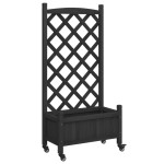 vidaXL Jardinieră cu spalier și roți, negru, lemn masiv de brad vidaXL Jardinieră cu spalier și roți, negru, lemn masiv de brad