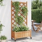 vidaXL Jardinieră cu spalier și roți, maro, lemn masiv de brad vidaXL Jardinieră cu spalier și roți, maro, lemn masiv de brad