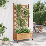 vidaXL Jardinieră cu spalier și roți, maro, lemn masiv de brad vidaXL Jardinieră cu spalier și roți, maro, lemn masiv de brad