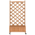 vidaXL Jardinieră cu spalier și roți, maro, lemn masiv de brad vidaXL Jardinieră cu spalier și roți, maro, lemn masiv de brad