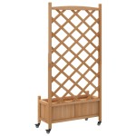 vidaXL Jardinieră cu spalier și roți, maro, lemn masiv de brad vidaXL Jardinieră cu spalier și roți, maro, lemn masiv de brad