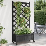 vidaXL Jardinieră cu spalier și roți, negru, lemn masiv de brad
