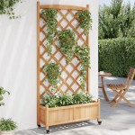 vidaXL Jardinieră cu spalier și roți, maro, lemn masiv de brad vidaXL Jardinieră cu spalier și roți, maro, lemn masiv de brad