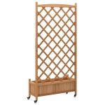 vidaXL Jardinieră cu spalier și roți, maro, lemn masiv de brad vidaXL Jardinieră cu spalier și roți, maro, lemn masiv de brad