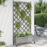 vidaXL Jardinieră cu spalier și roți, gri, lemn masiv de brad vidaXL Jardinieră cu spalier și roți, gri, lemn masiv de brad