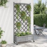 vidaXL Jardinieră cu spalier și roți, gri, lemn masiv de brad vidaXL Jardinieră cu spalier și roți, gri, lemn masiv de brad