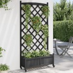 vidaXL Jardinieră cu spalier și roți, negru, lemn masiv de brad vidaXL Jardinieră cu spalier și roți, negru, lemn masiv de brad