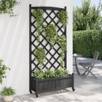 vidaXL Jardinieră cu spalier și roți, negru, lemn masiv de brad vidaXL Jardinieră cu spalier și roți, negru, lemn masiv de brad