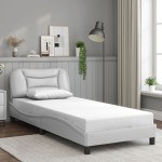 vidaXL Cadru de pat cu tăblie, alb, 90x190 cm, piele ecologică vidaXL Cadru de pat cu tăblie, alb, 90x190 cm, piele ecologică