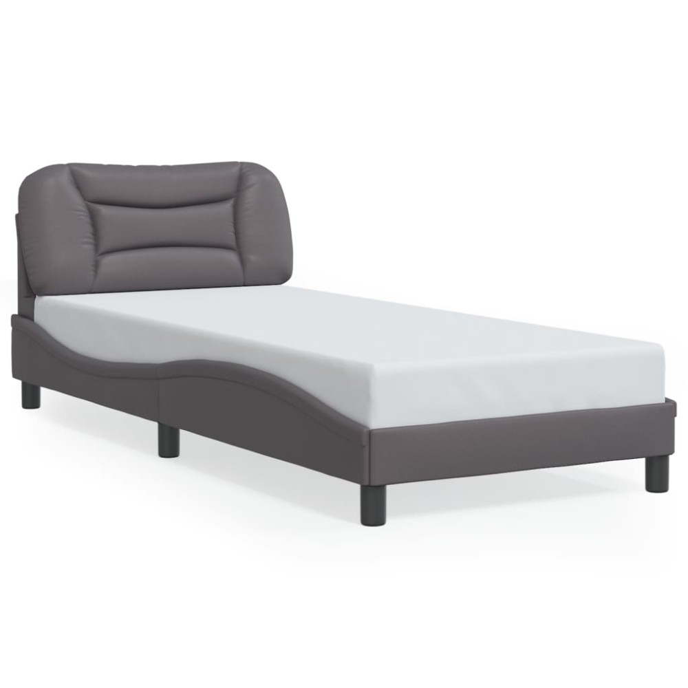 vidaXL Cadru de pat cu tăblie, gri, 90x190 cm, piele ecologică
