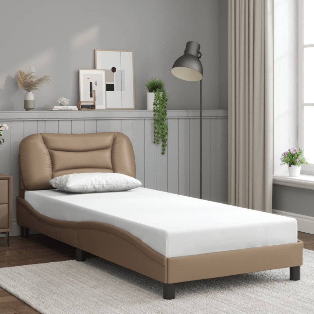 vidaXL Cadru de pat cu tăblie, cappuccino, 90x190 cm, piele ecologică