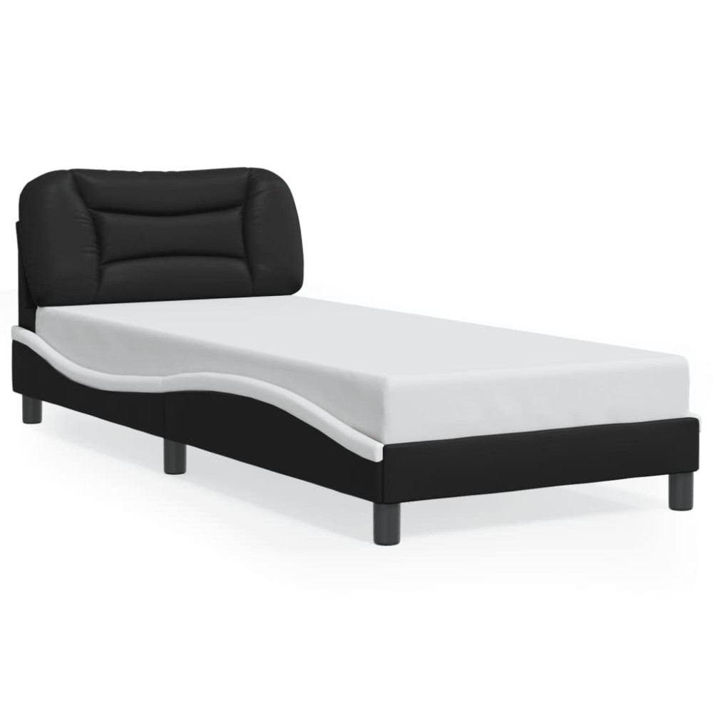 vidaXL Cadru de pat cu tăblie negru și alb 90x190 cm piele artificială