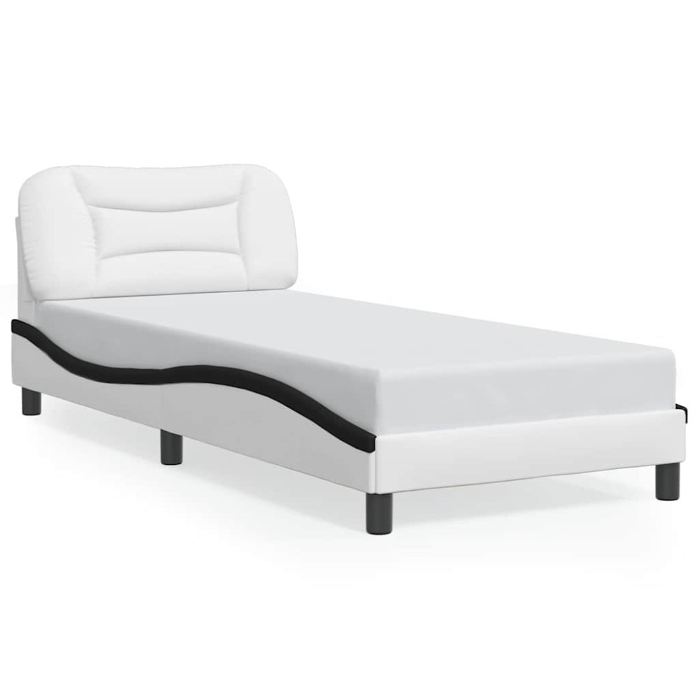 vidaXL Cadru de pat cu tăblie alb și negru 90x190 cm piele artificială