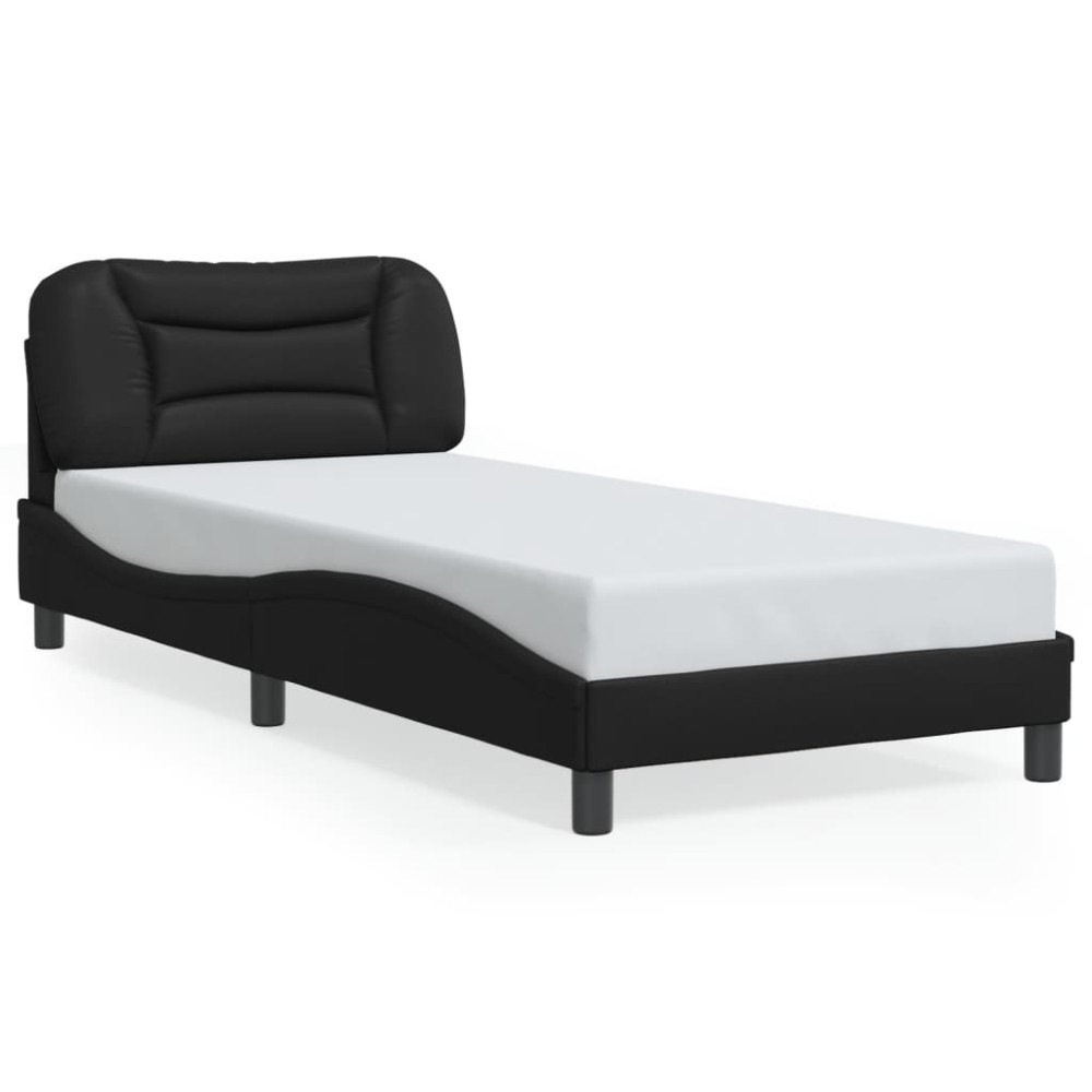 vidaXL Cadru de pat cu tăblie, negru, 90x200 cm, piele ecologică