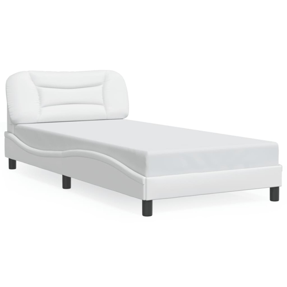 vidaXL Cadru de pat cu tăblie, alb, 100x200 cm, piele ecologică