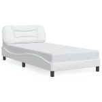 vidaXL Cadru de pat cu tăblie, alb, 100x200 cm, piele ecologică vidaXL Cadru de pat cu tăblie, alb, 100x200 cm, piele ecologică