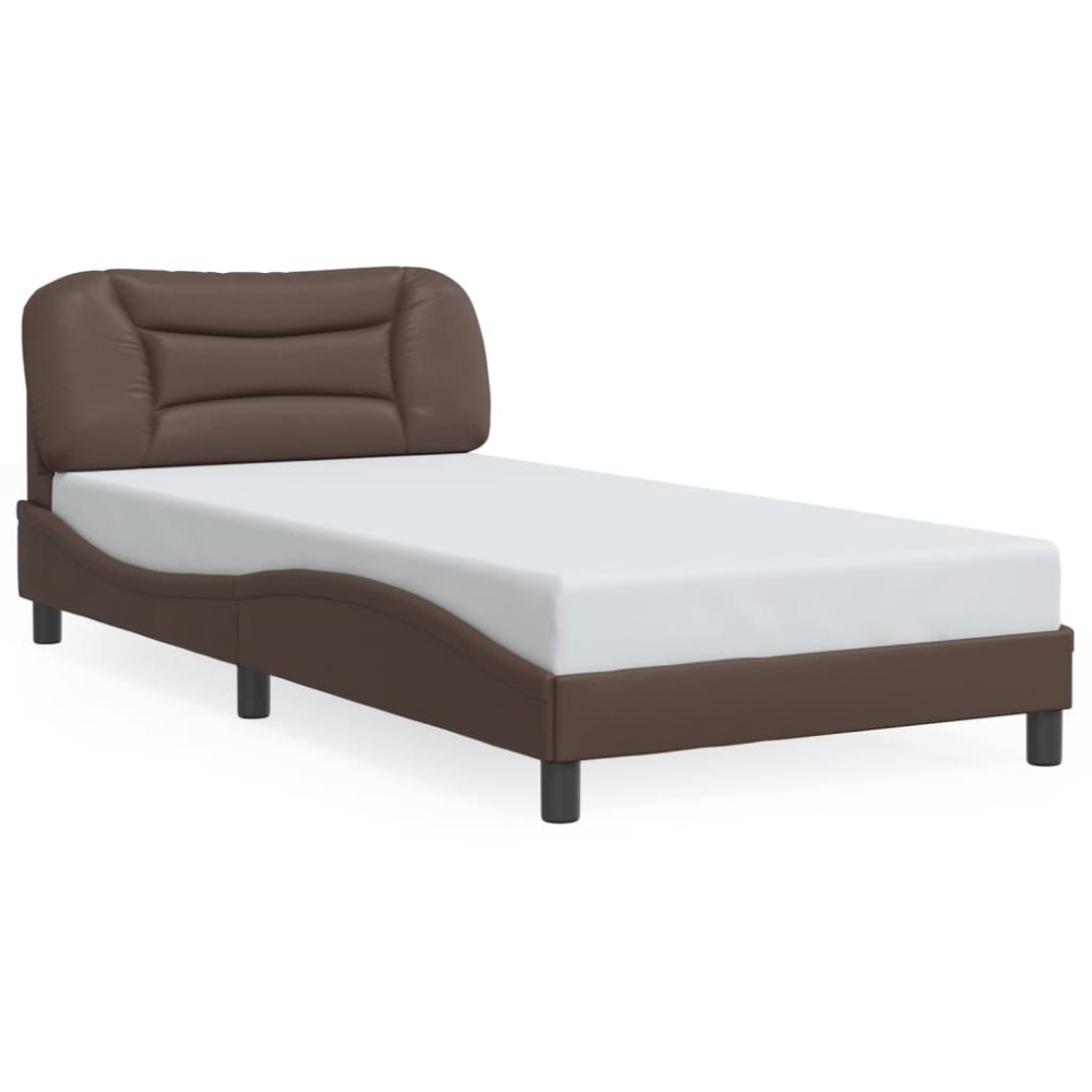 vidaXL Cadru de pat cu tăblie, maro, 100x200 cm, piele ecologică