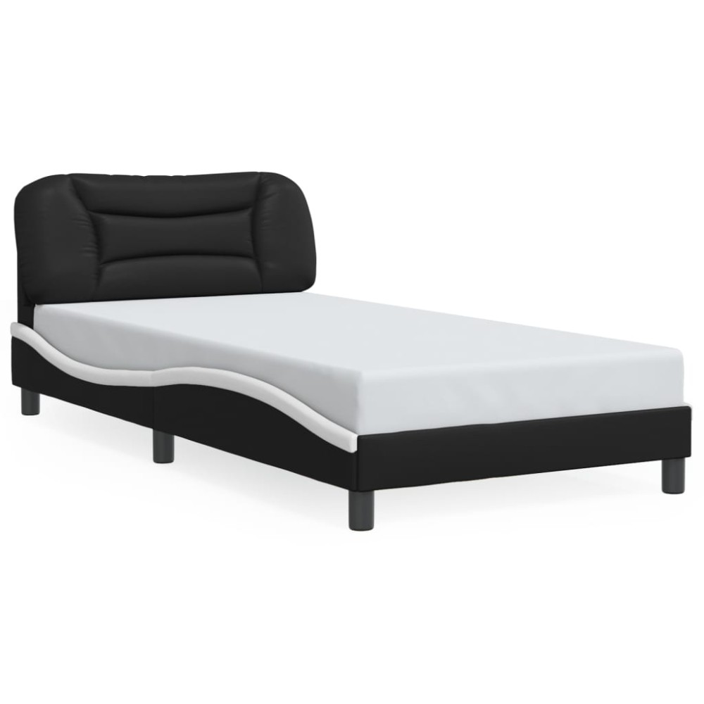 vidaXL Cadru de pat cu tăblie negru și alb 100x200cm piele artificială