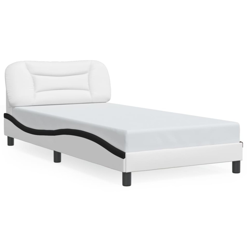 vidaXL Cadru de pat cu tăblie alb și negru 100x200cm piele artificială